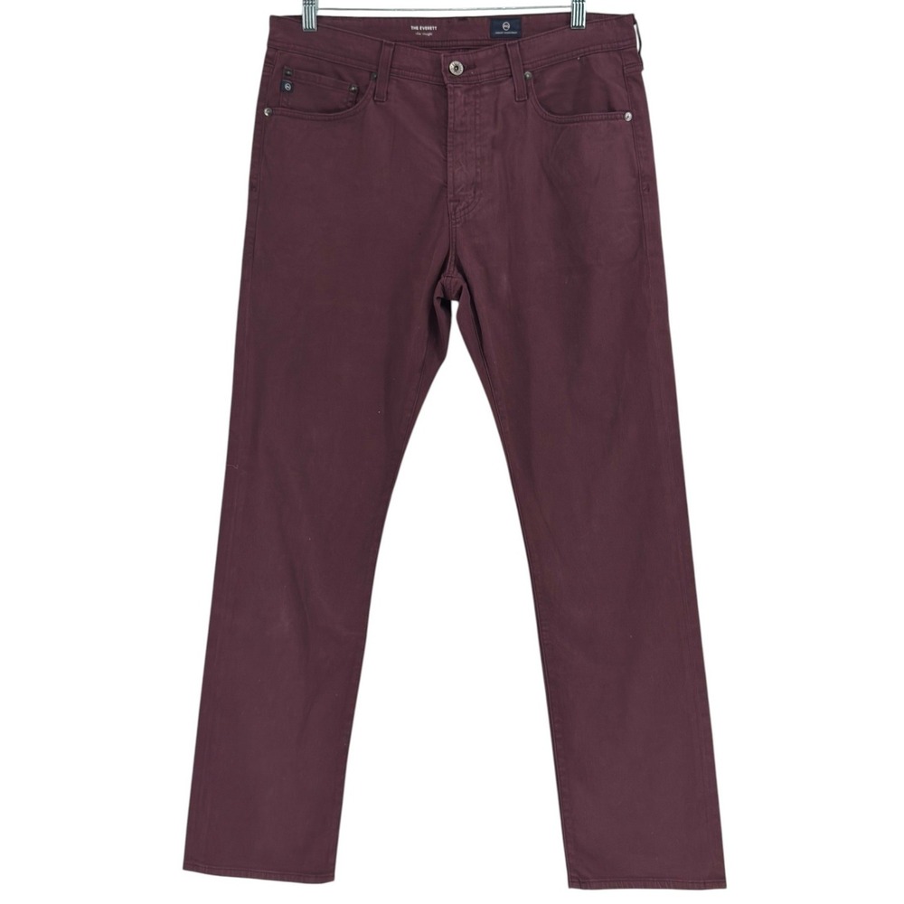 AG Adriano Goldschmied Everett Slim Straight Pants 34x32 Burgundy Preppy GUC